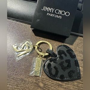 Jimmy Choo Black and Gold Leopard Heart Keychain